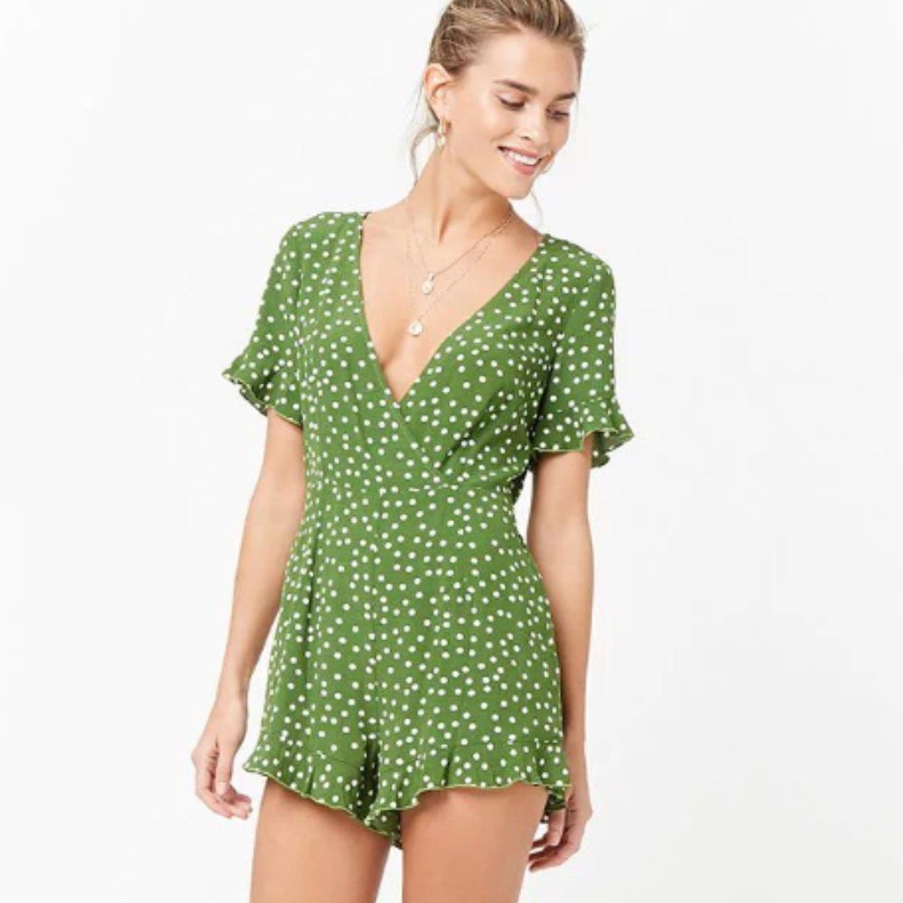 Plunging Polka Dot Romper